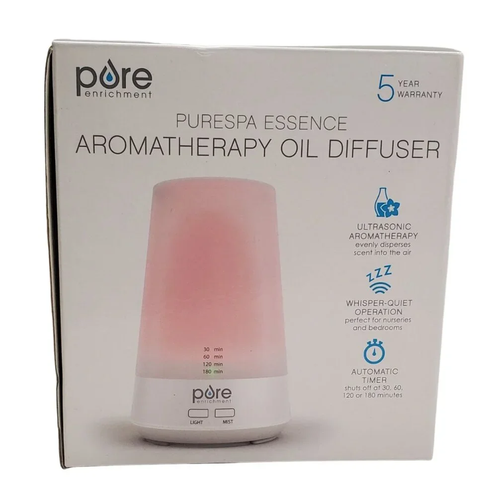 PureSpa Essence Aromatherapy Oil Diffuser – LED Colors + Quiet Mist – New in Box